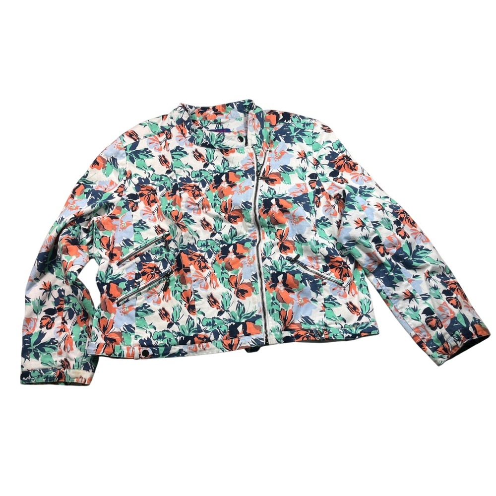 Twiggy London 2XL Floral Moto Jacket Multicolor Zip Biker Style